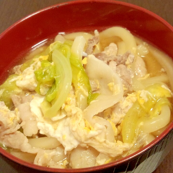 温まる♪レタスと豚肉のたまごうどん☆